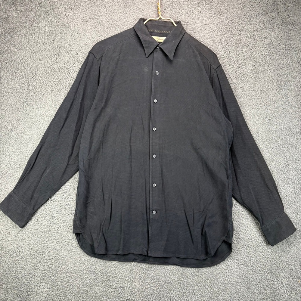 Tommy Bahama Mens Small Black 100% Silk Long Sleeve Button Up Shirt Textured